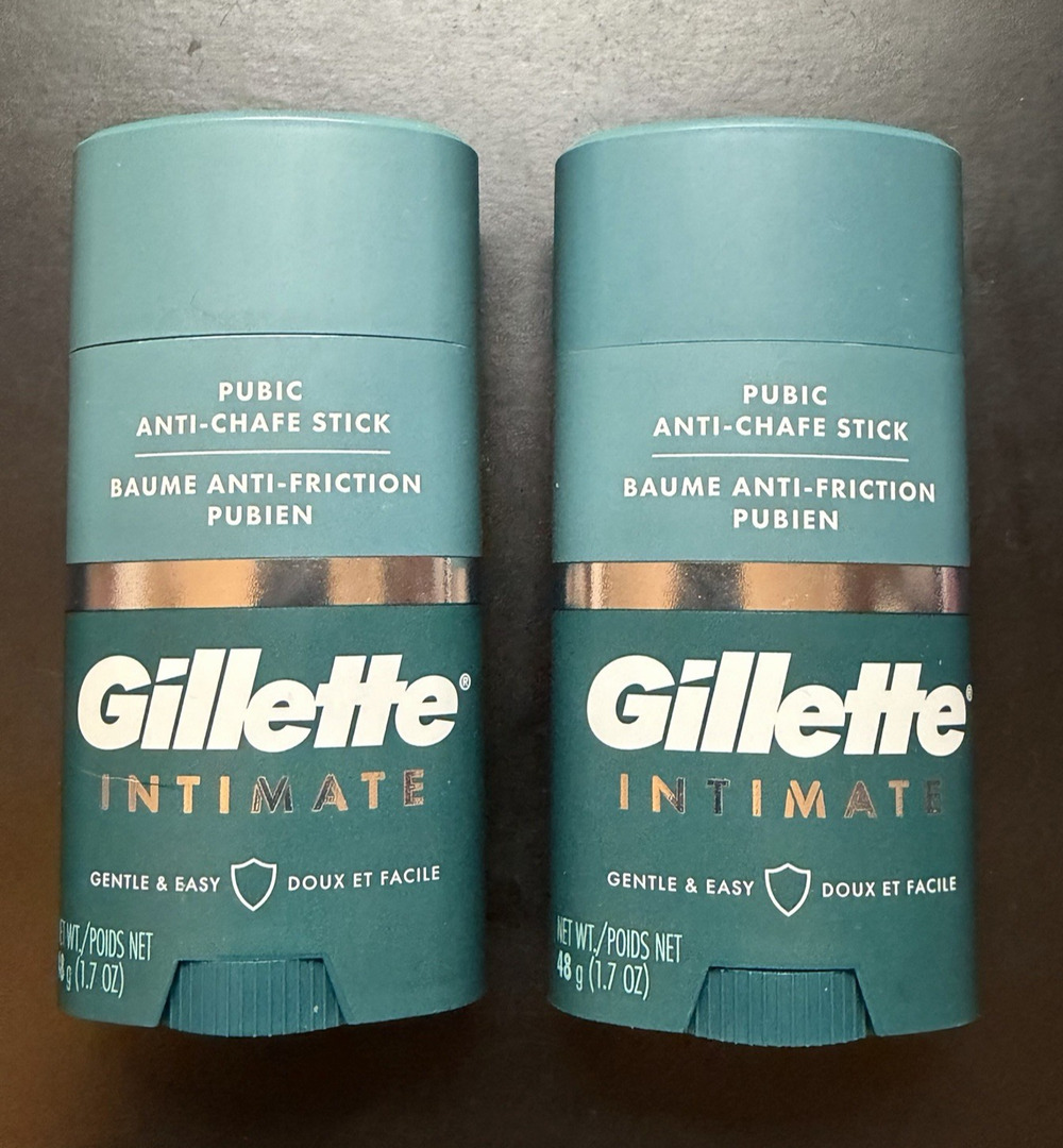 Lot Set of 2 Gillette Intimate Pubic Anti-Chafe Stick 1.7 Oz Each New! Men Women